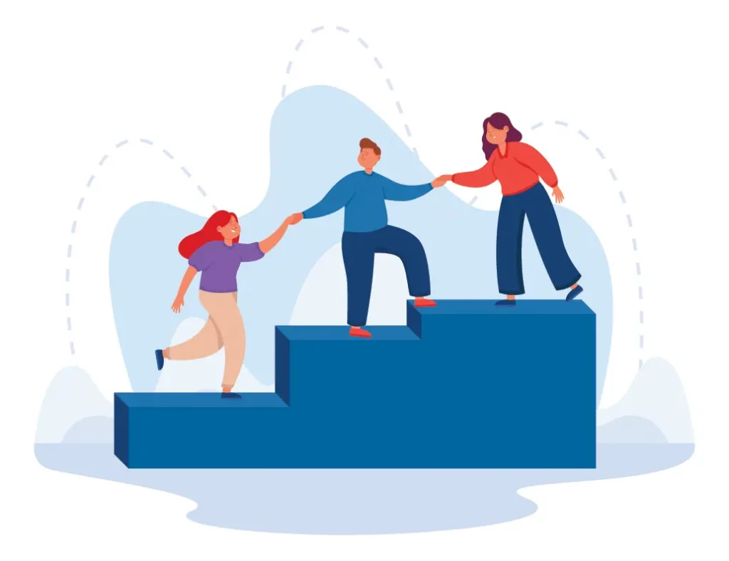Help and support to climbing employee from mentor or leader hand